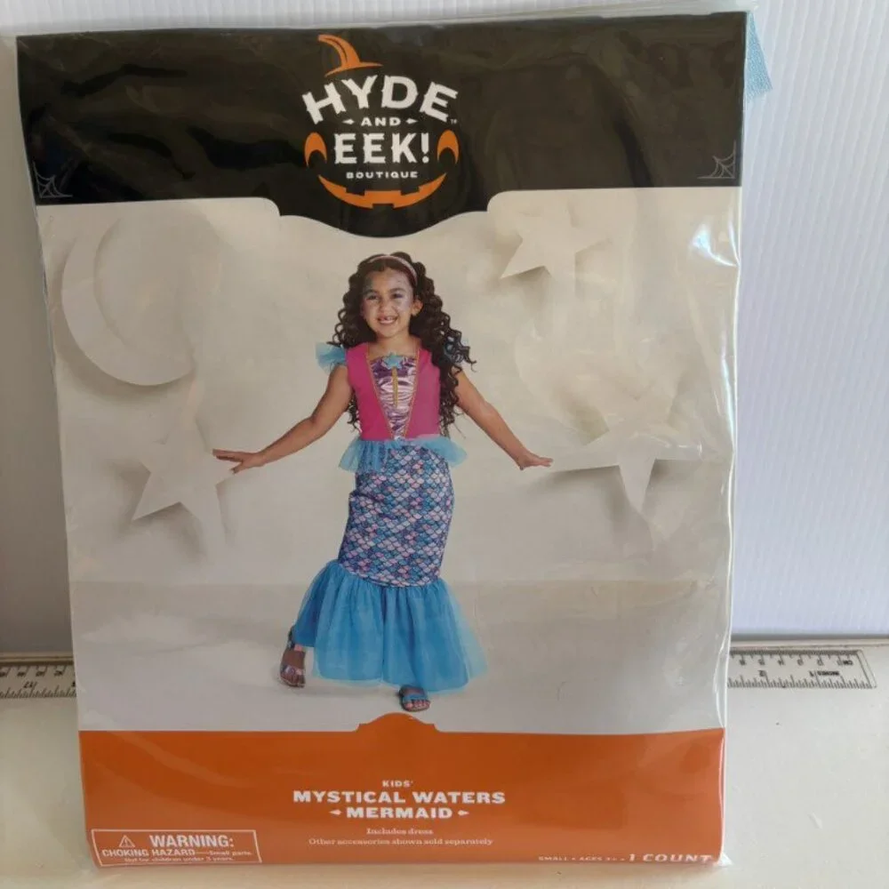Mermaid Mystical Waters Halloween Costume 4/6 Dress, Headband, Face Gems Girls
